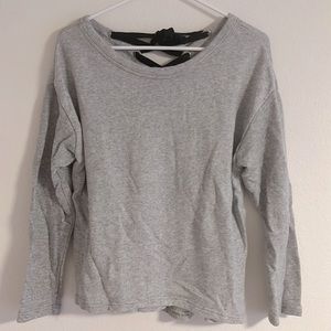 Lace tie low cut gray sweater